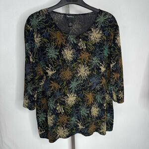 Maggie Barnes Floral Print Stretch Top Plus Size 3X Jewel Tone Whimsigoth